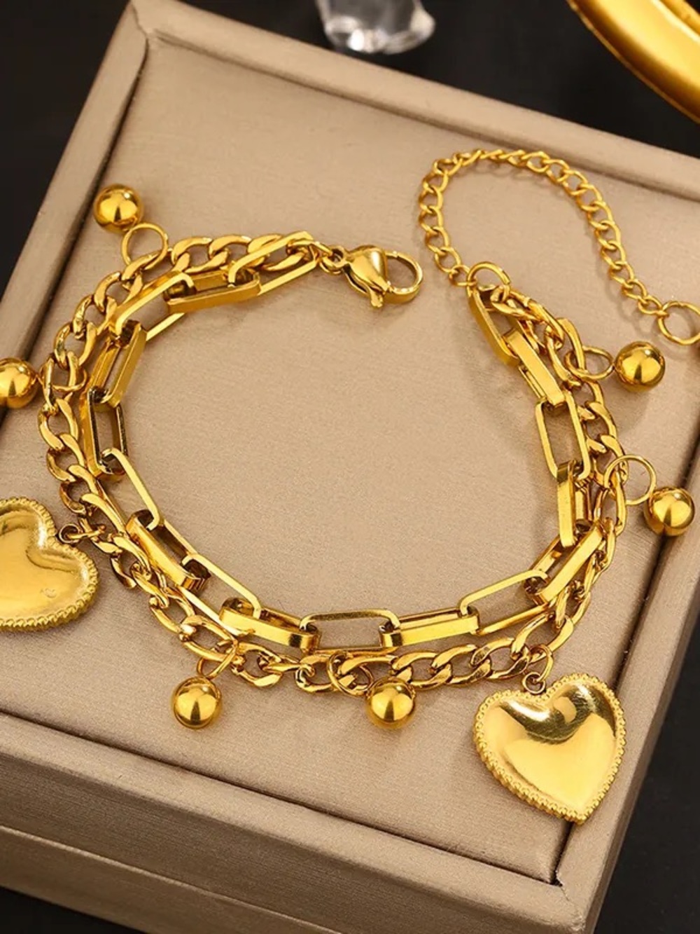 Gold Layered Heart Charm Bracelet for Women